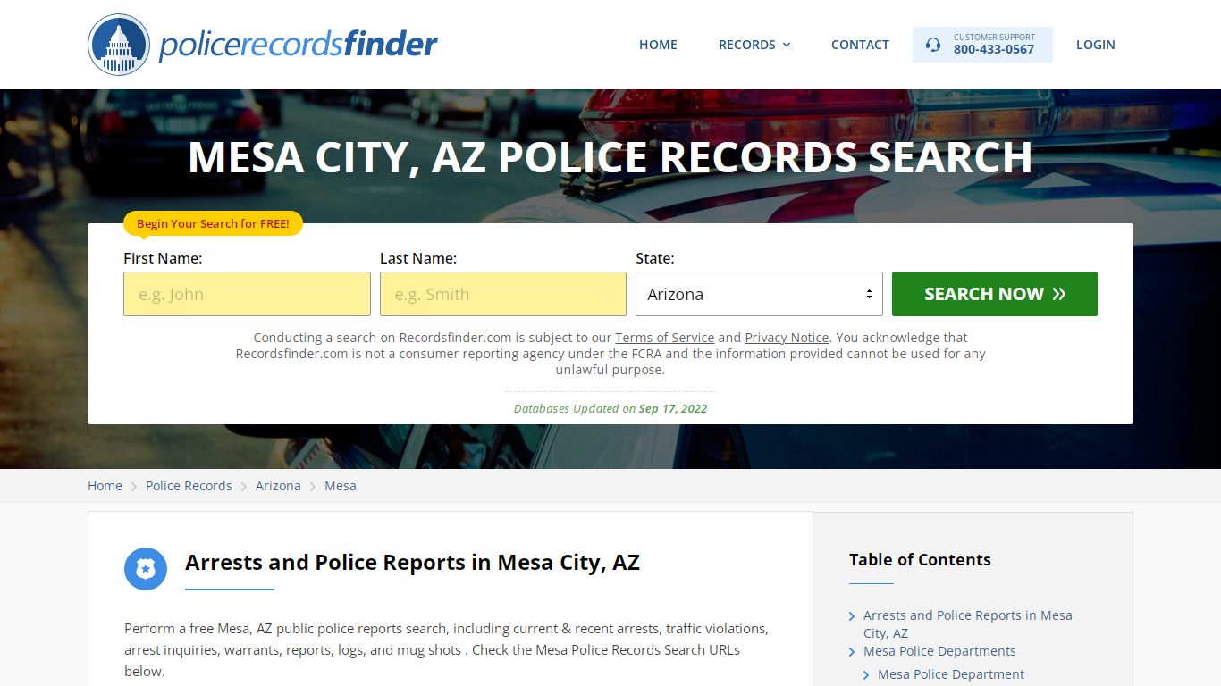 MESA CITY, AZ POLICE RECORDS SEARCH - RecordsFinder