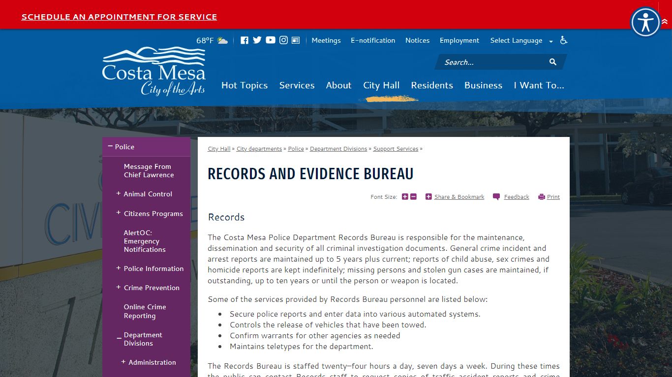 Records and Evidence Bureau | City of Costa Mesa